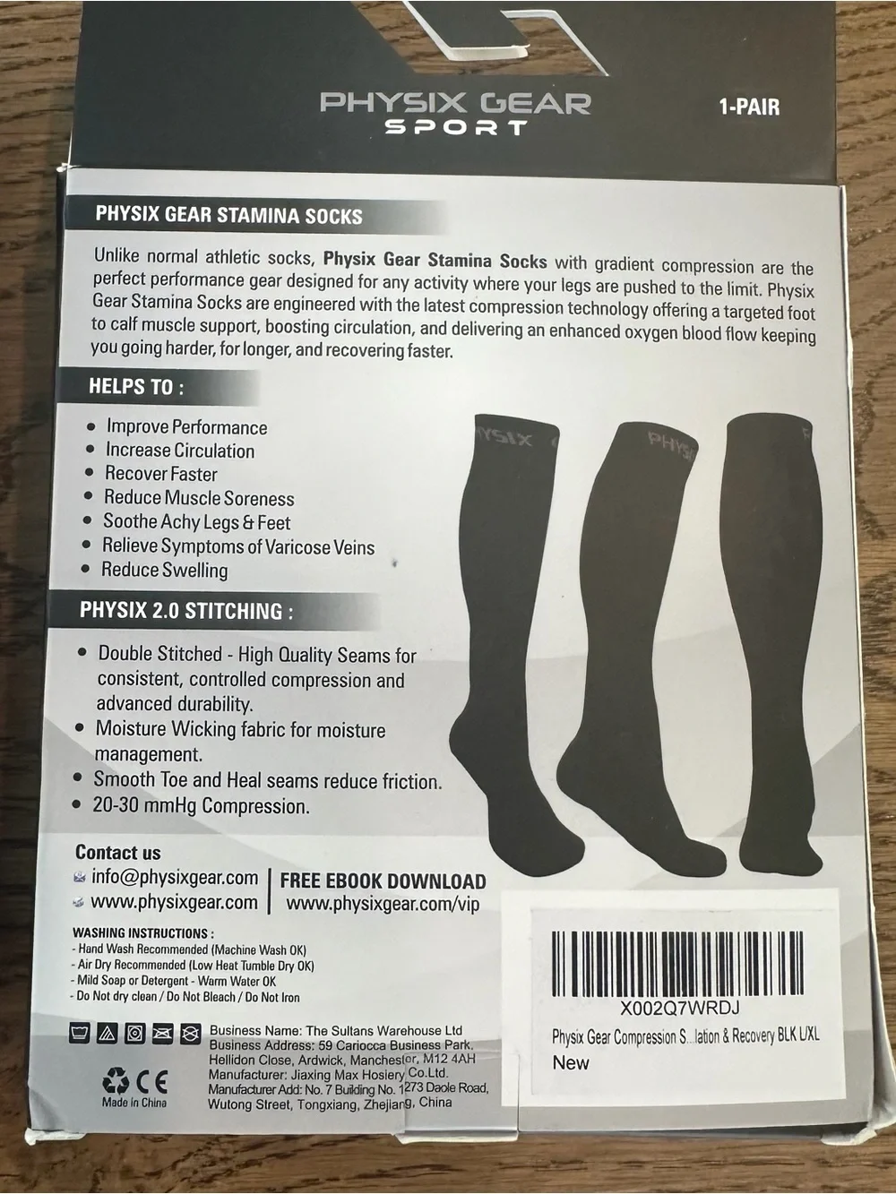 Physix Gear Stamina Graduated Compression Socks 20-30 mmHg Black L/XL 2 Pairs